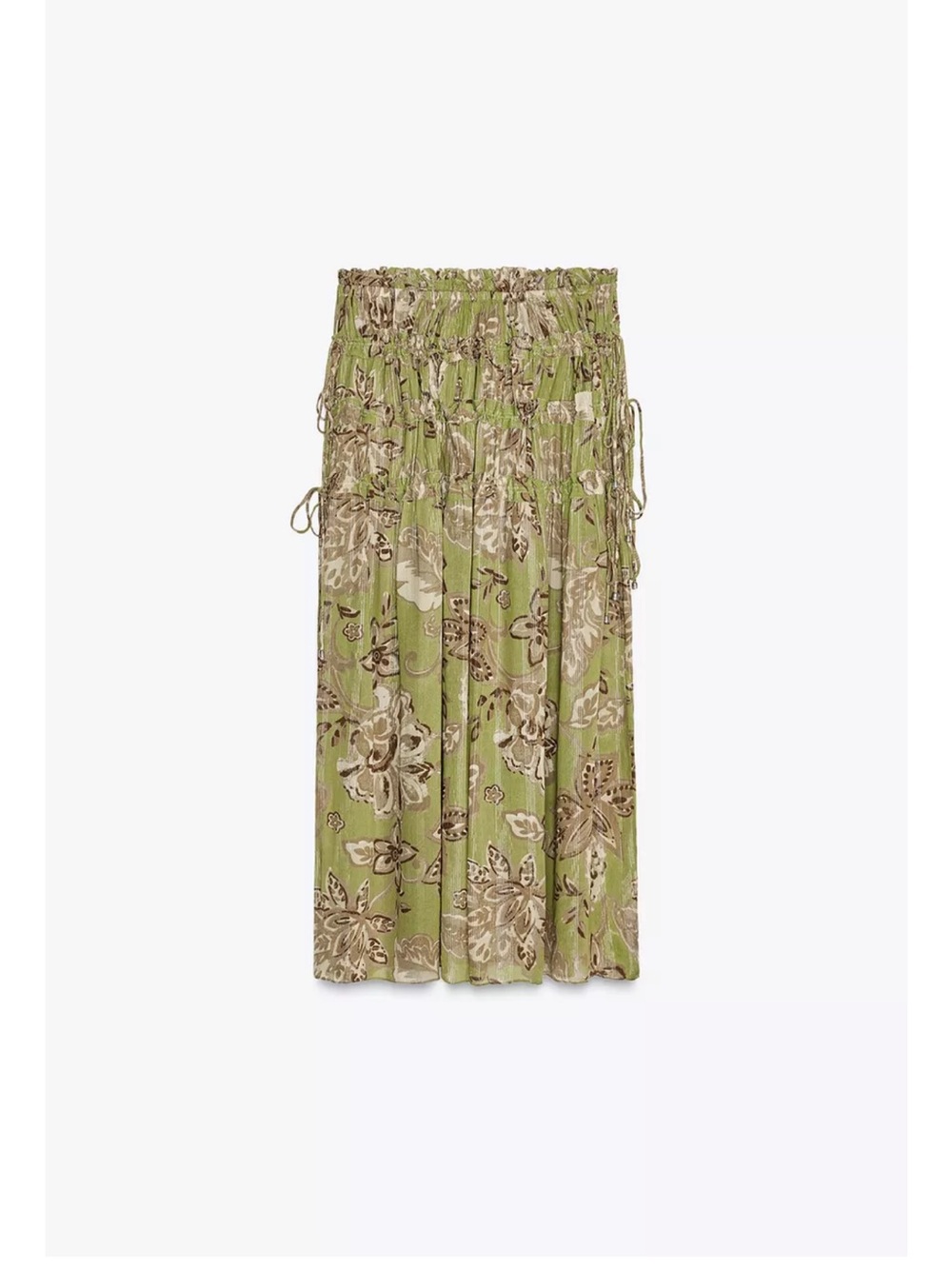 Zara Green Floral Smocked Waist Maxi Skirt